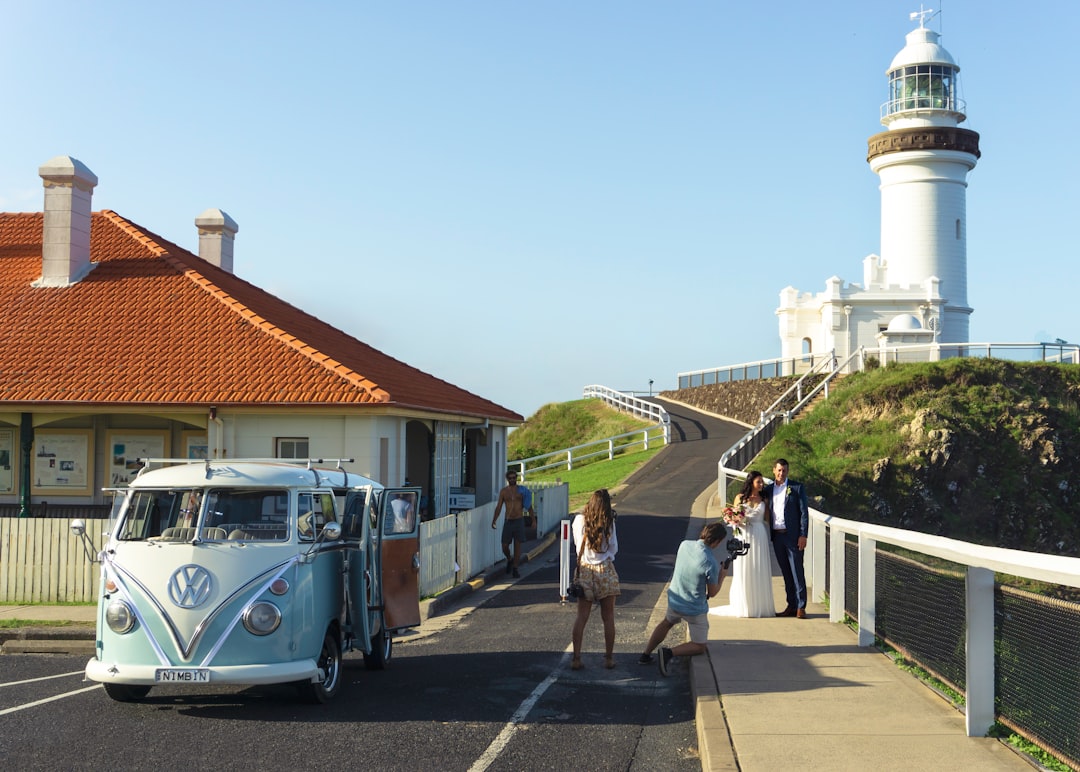 Vintage travel van by the beach